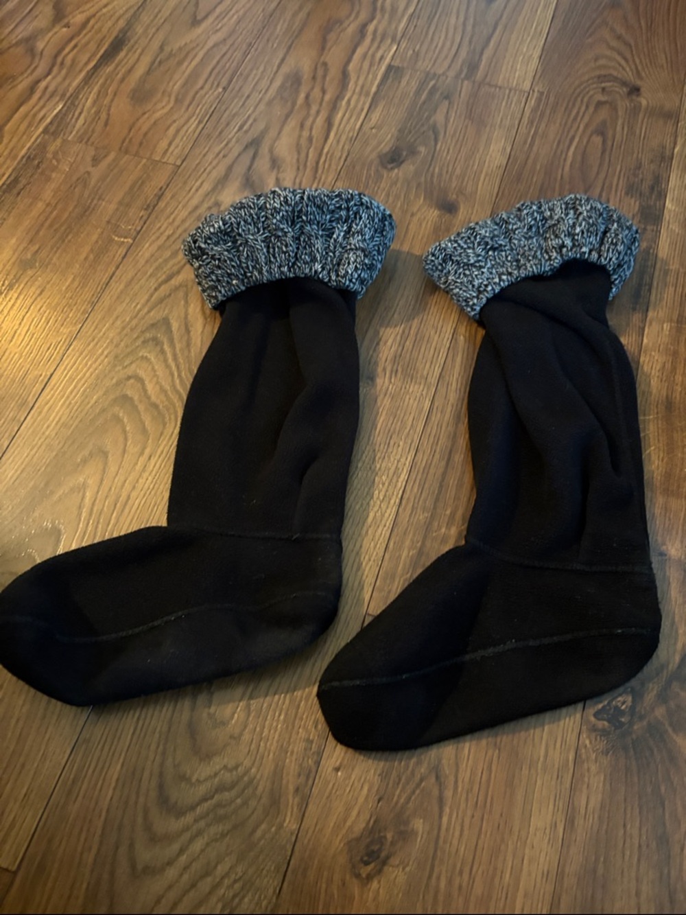 Hunter Black Fleece Boot Liner Socks with Gray Marled Cuffs - Picture 4 of 5